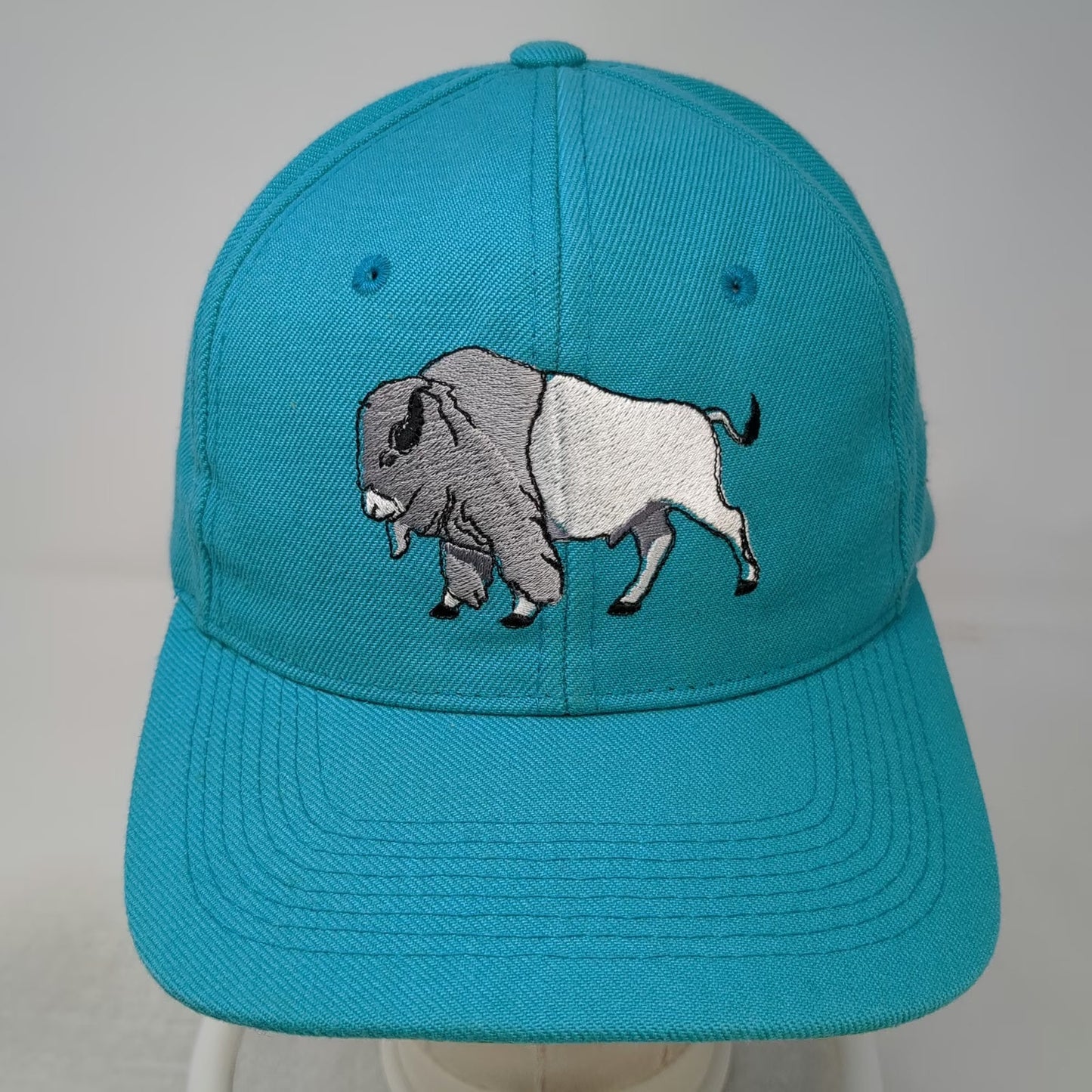 H. Yan Snapback Hat Blue One Size Embroidered Bison Buffalo Green Under Brim