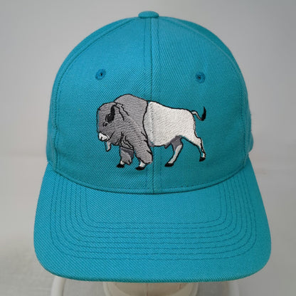 H. Yan Snapback Hat Blue One Size Embroidered Bison Buffalo Green Under Brim