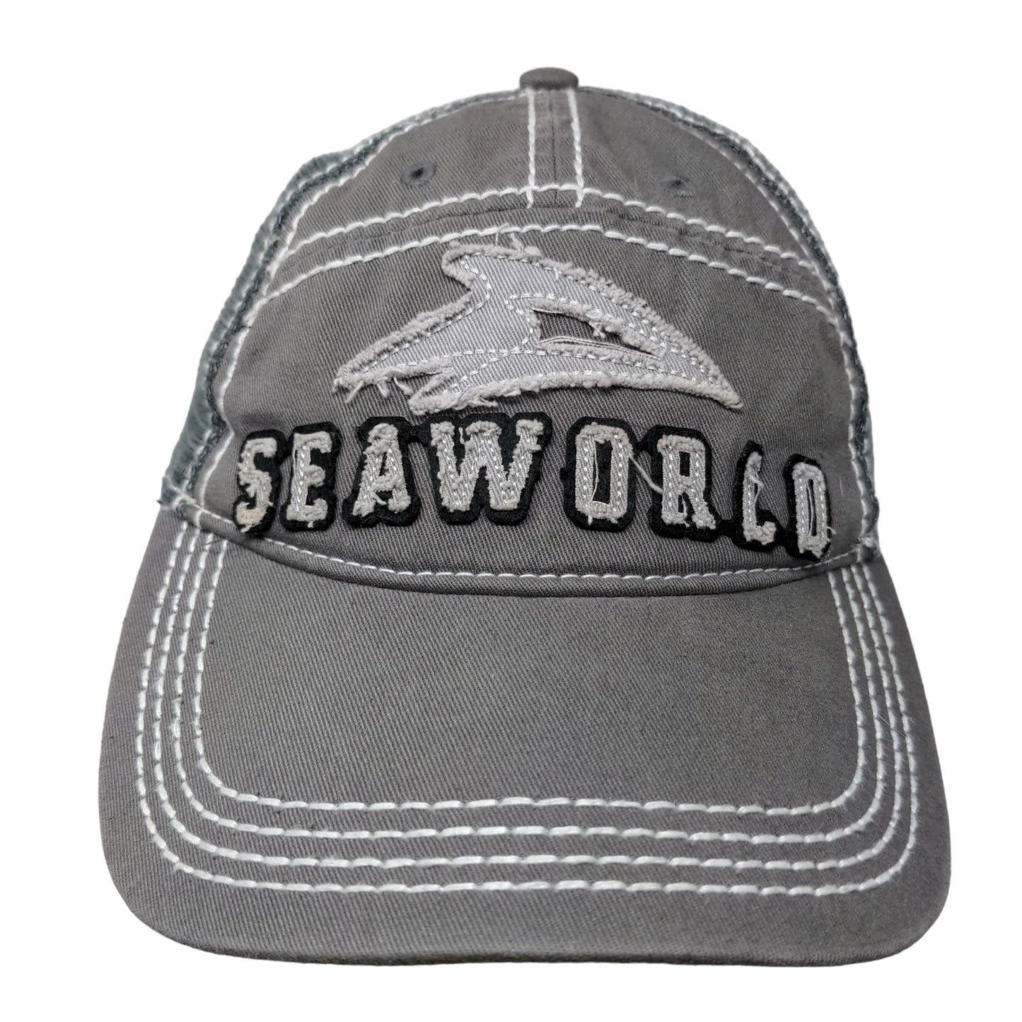 Seaworld Men's Strapback Mesh Back Hat Gray OSFM Patch Logo Embroidered