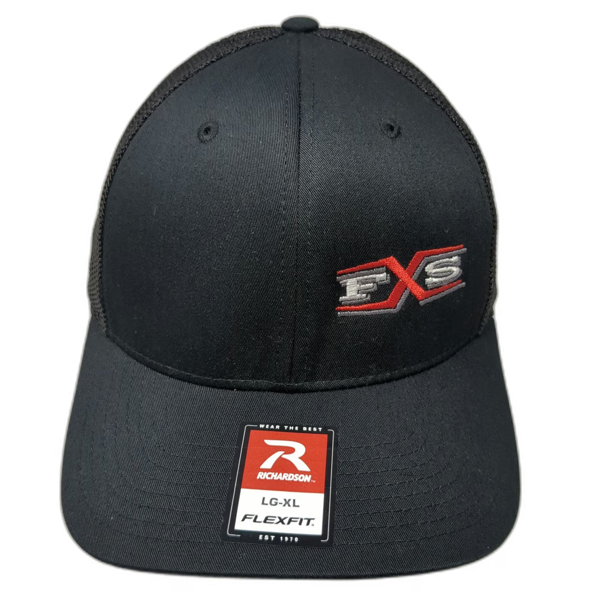 Richardson Baseball Cap Black XL Mesh Back Flexfit FXS Logo Embroidered Hat
