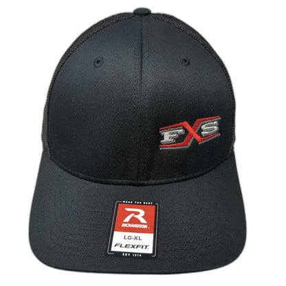 Richardson Baseball Cap Black XL Mesh Back Flexfit FXS Logo Embroidered Hat