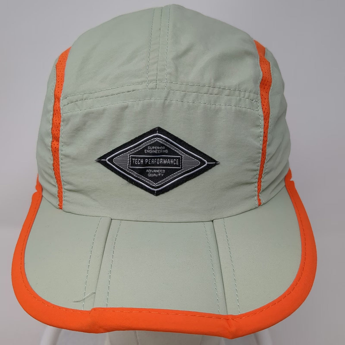 Tech Performance 5 Panel Hat Green Orange One Size Recycled Mesh Logo Slideback