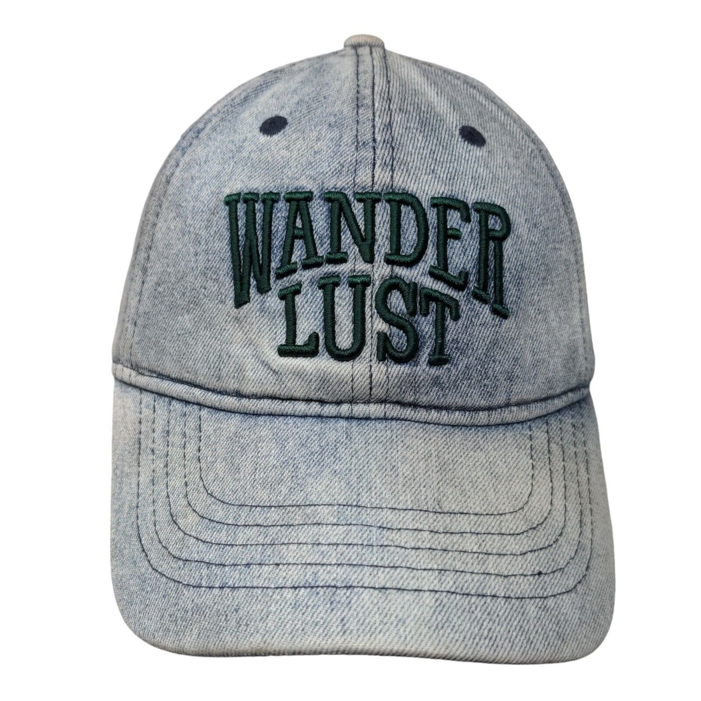 Wander Lust Slideback Hat Blue OSFM Adjustable Embroidered Denim 6 Panel