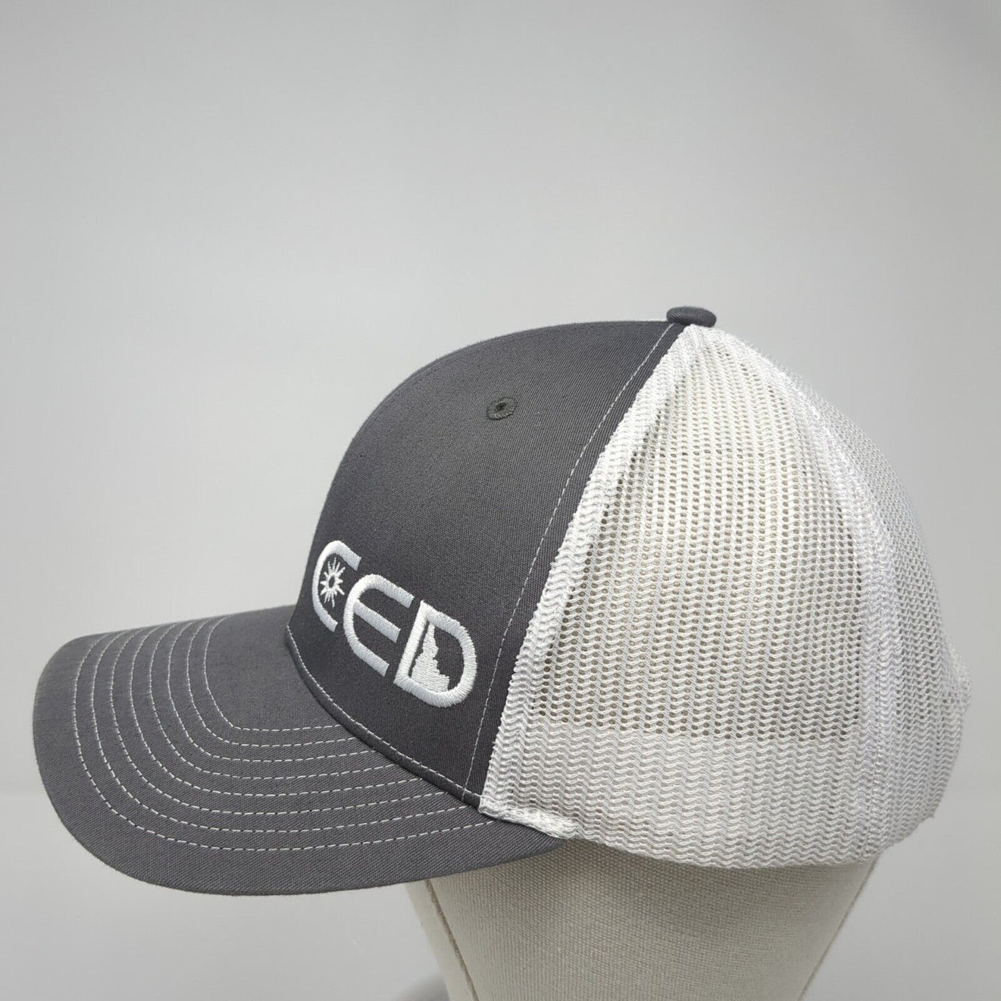 CED Snapback Trucker Hat Gray OS Adjustable Embroidered Mesh Back Richardson