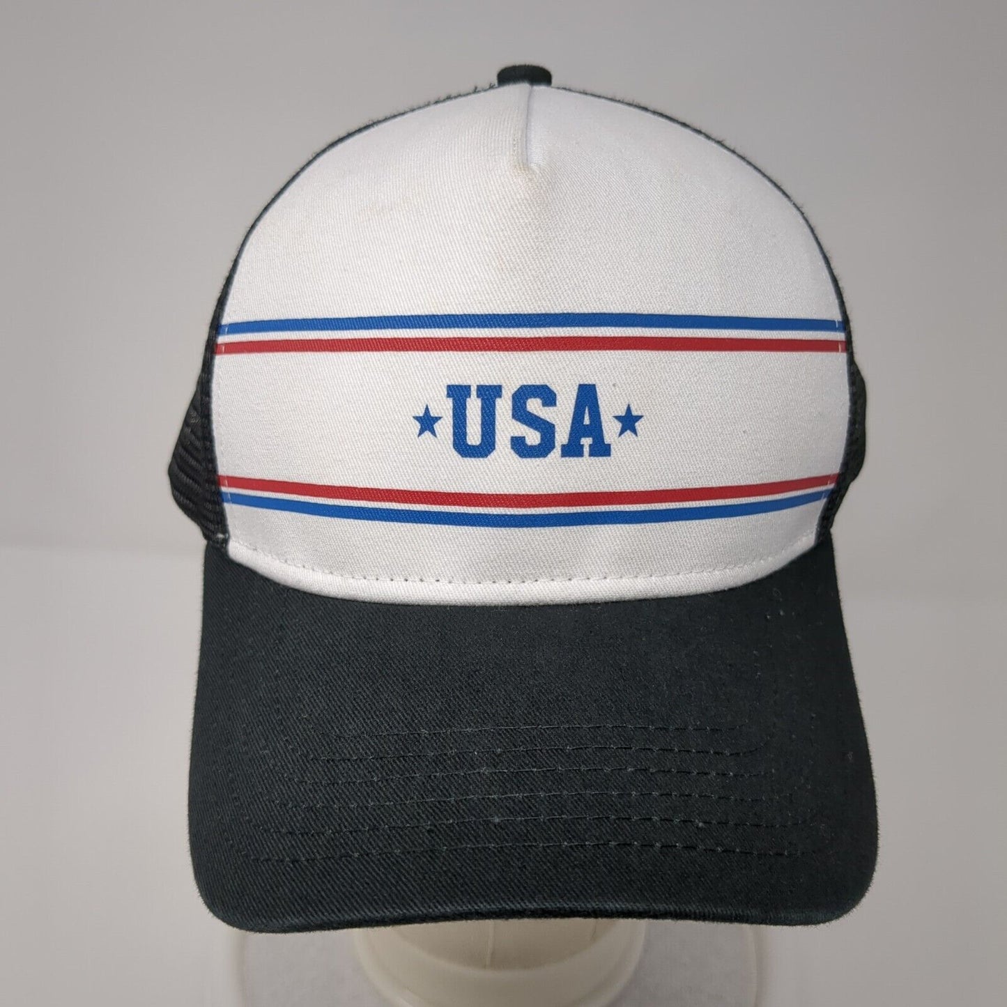 USA Snapback Mesh Back Trucker Hat Black One Size Adjustable Colorblock