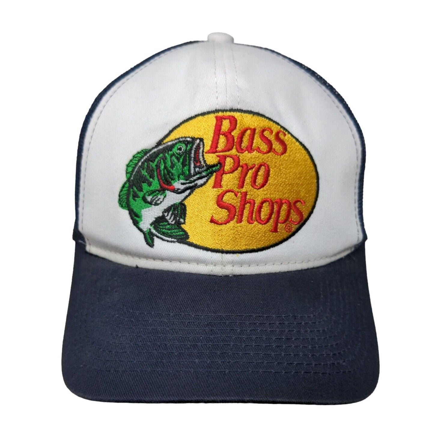 Bass Pro Shops Snapback Trucker Hat Blue OSFM Embroidered Gone Fishing Mesh Back