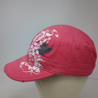 Army Cap Hat Pink One Size Graphic Scrollwork Cadet Design Cotton Bird Print