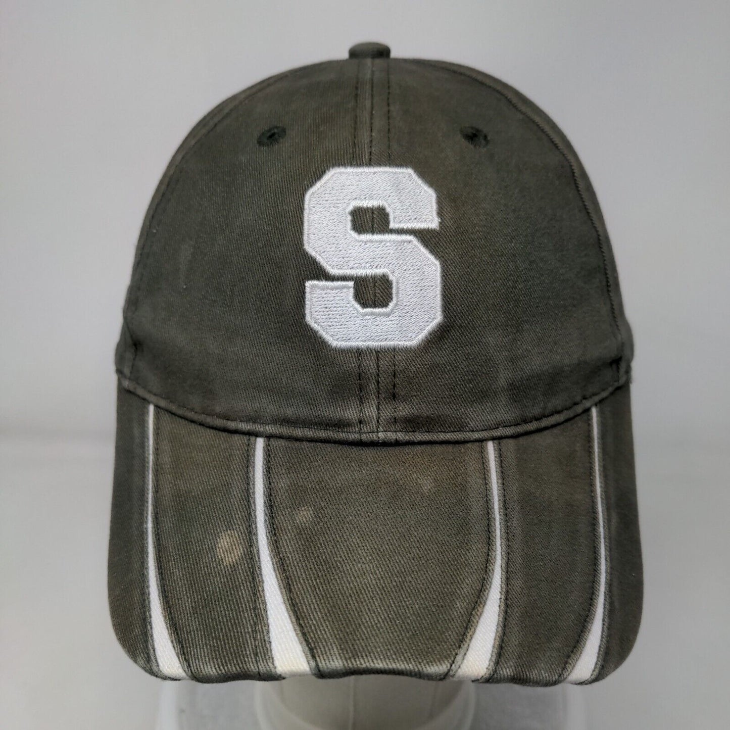S Initial Strapback Hat Green One Size Adjustable Embroidered Adams Cotton