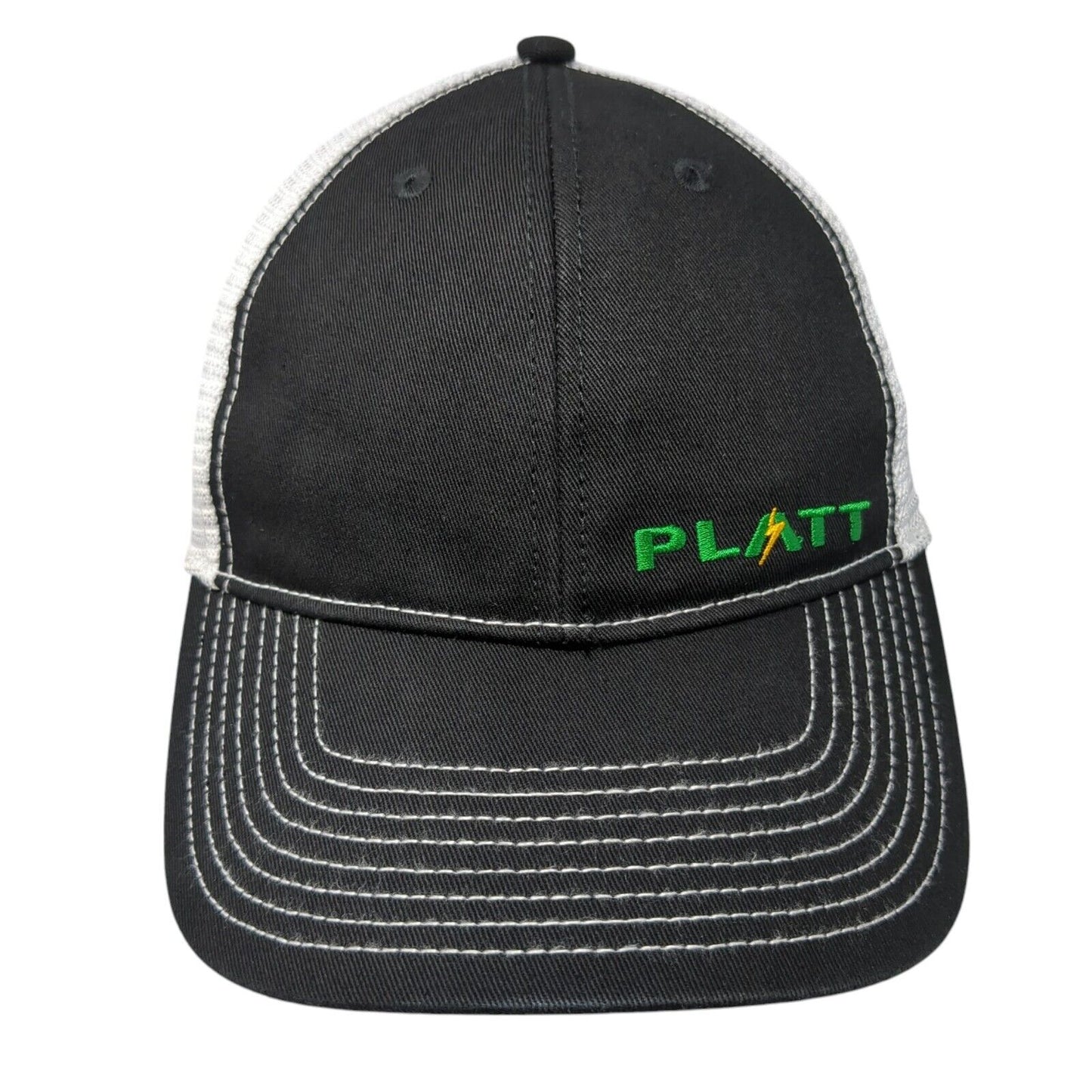PLATT Fitted Trucker Hat Black One Size Adjustable Embroidered Mesh Back 6 Panel