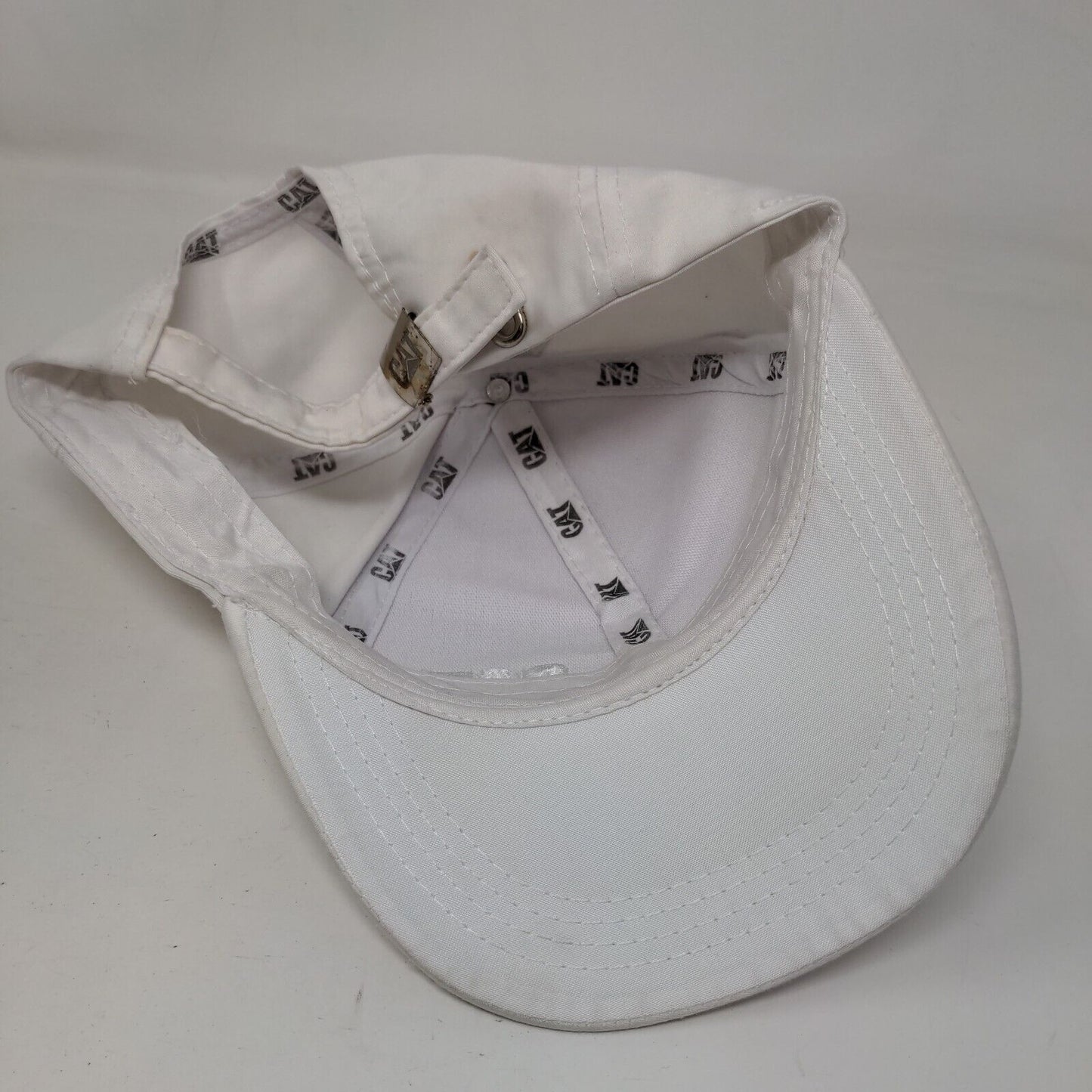 CAT Slideback Hat White OS Adjustable Embroidered Logo Vented Holes 6 Panel