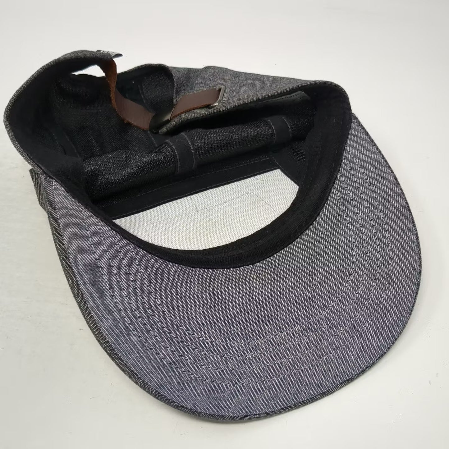 REI Gray 5 Panel Hat Mountain Patch Leather Slideback Adjustable Outdoor Gear OS
