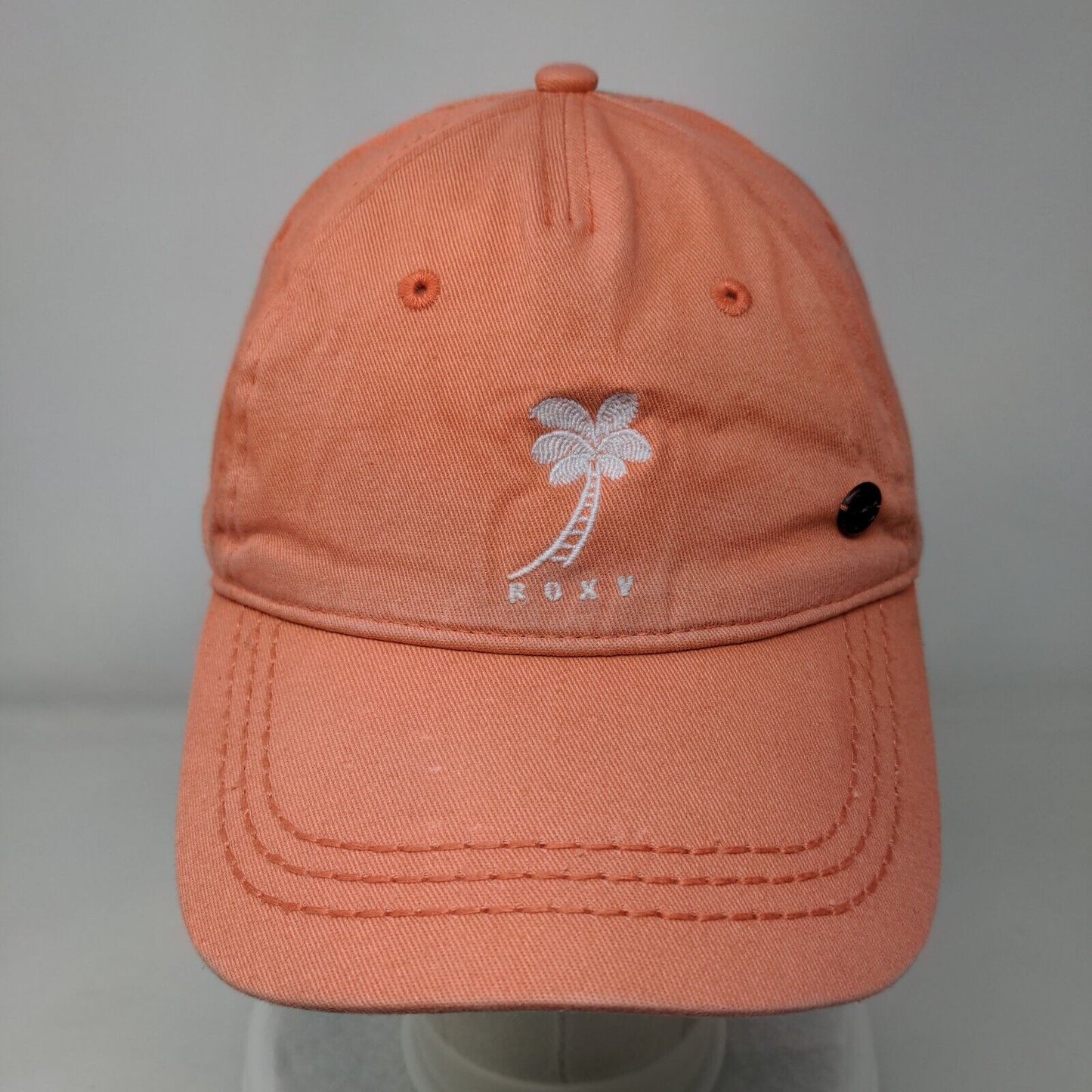 ROXY Strapback Hat Orange One Size Adjustable Embroidered Vented Holes Cotton