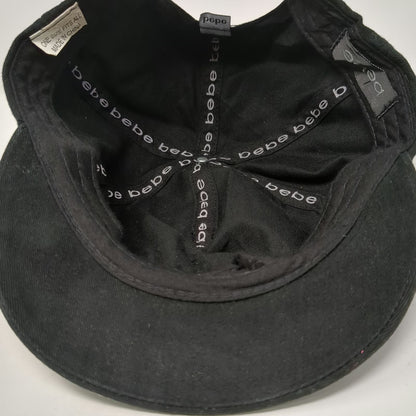 Bebe Army Cap Black One Size Rhinestone Logo Side Vents Slideback Cotton Hat