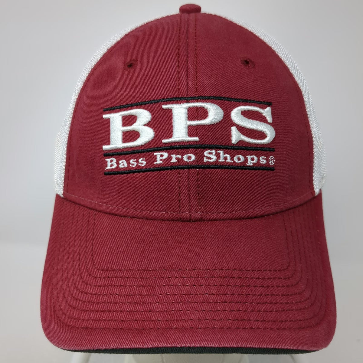 Bass Pro Shops Baseball Cap Red White One Size Mesh BPS Fish Logo Fishing Hat