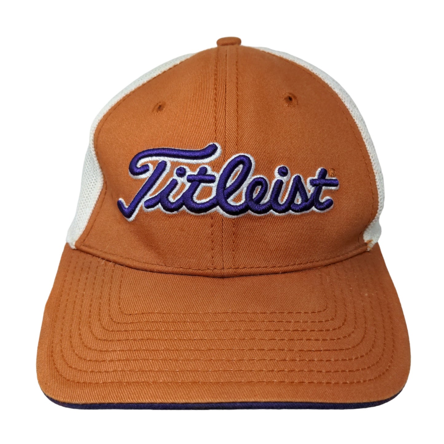 Titleist Men's Fitted Mesh Back Hat Orange White Size L/XL Embroidered Golf Logo