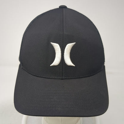 Hurley Trucker Hat Black One Size Mesh Back Snapback Embroidered Logo Surf Style