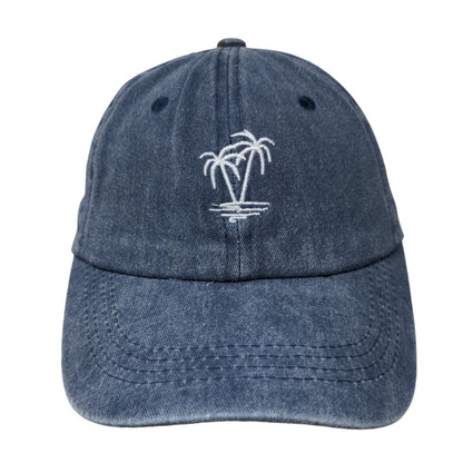 Palm Tree Slideback Hat Blue One Size Adjustable Embroidered Vented Holes