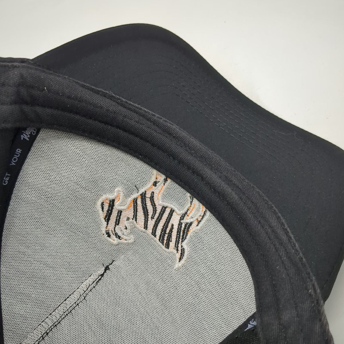 Waggle Trucker Hat Black One Size Snapback Perforated Tiger Stripe Goat Golf