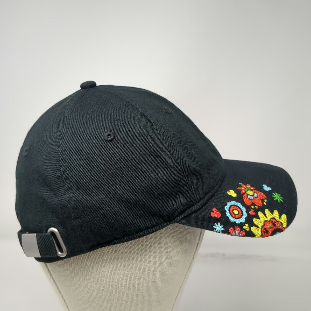 Disney Baseball Cap Black One Size Floral Embroidery Hidden Mickey Mouse Hat