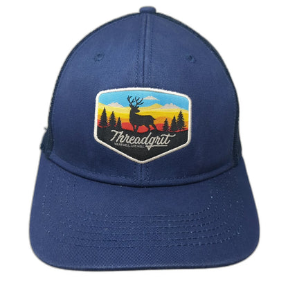 Threadgrit Trucker Hat Blue One Size Deer Patch Mesh Back Snapback Adjustable
