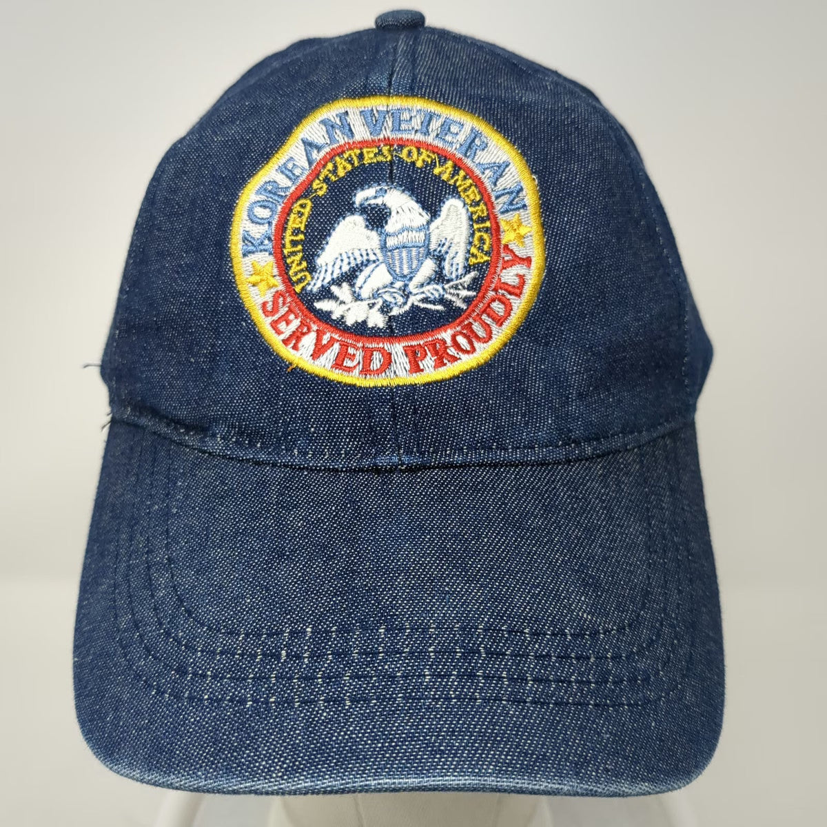 Baseball Cap Blue One Size Korean War Veteran Patch Denim Strapback Eagle Hat