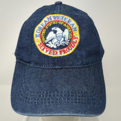 Baseball Cap Blue One Size Korean War Veteran Patch Denim Strapback Eagle Hat