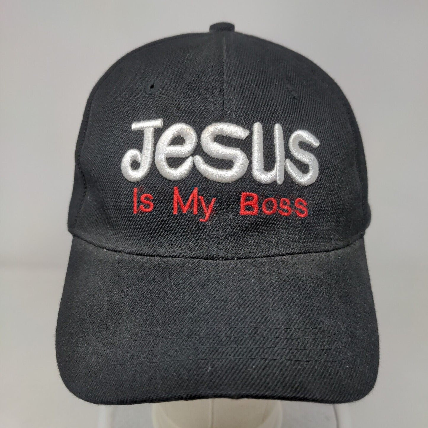Jesus Is My Boss Strapback Hat Black One Size Adjustable Embroidered 6 Panel