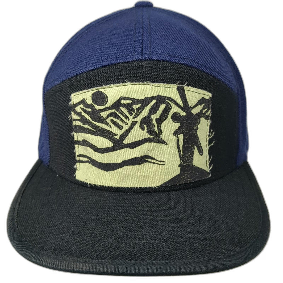 Recaps 5 Panel Blue Black Hat One Size Snapback Skier Mountain Graphic Patch