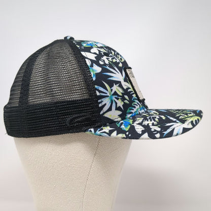 Pukka Tamarack Resort Trucker Hat Black Blue Floral One Size Snapback Mesh Patch
