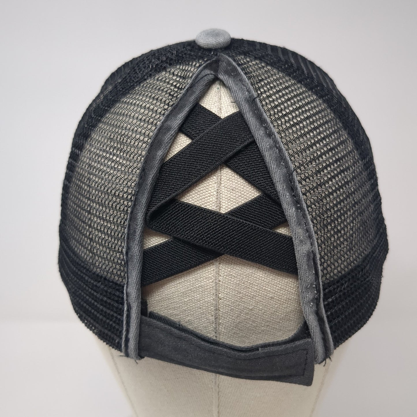 Unbranded Ponytail Trucker Hat Gray One Size Adjustable Mesh Back Distressed