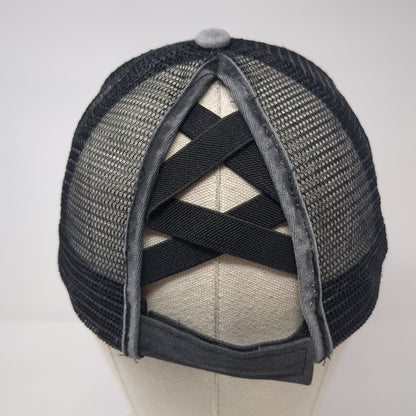 Unbranded Ponytail Trucker Hat Gray One Size Adjustable Mesh Back Distressed
