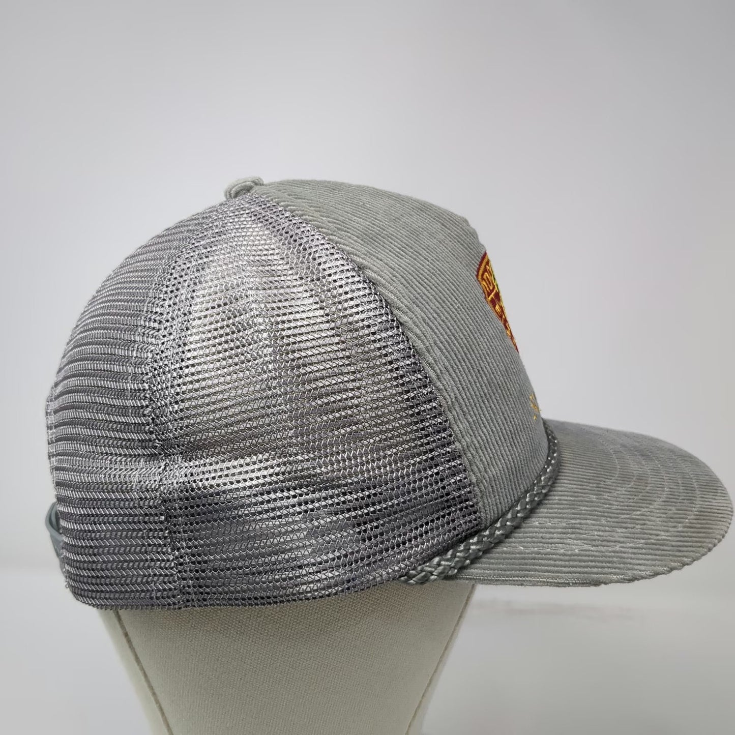 Trucker Gray Hat One Size Idaho Fish Game Vintrage 1988 Corduroy Mesh