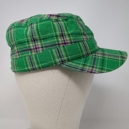 Putnam Sourcing Group Army Cap Green One Size Plaid Pattern Cotton Hat Flat Top