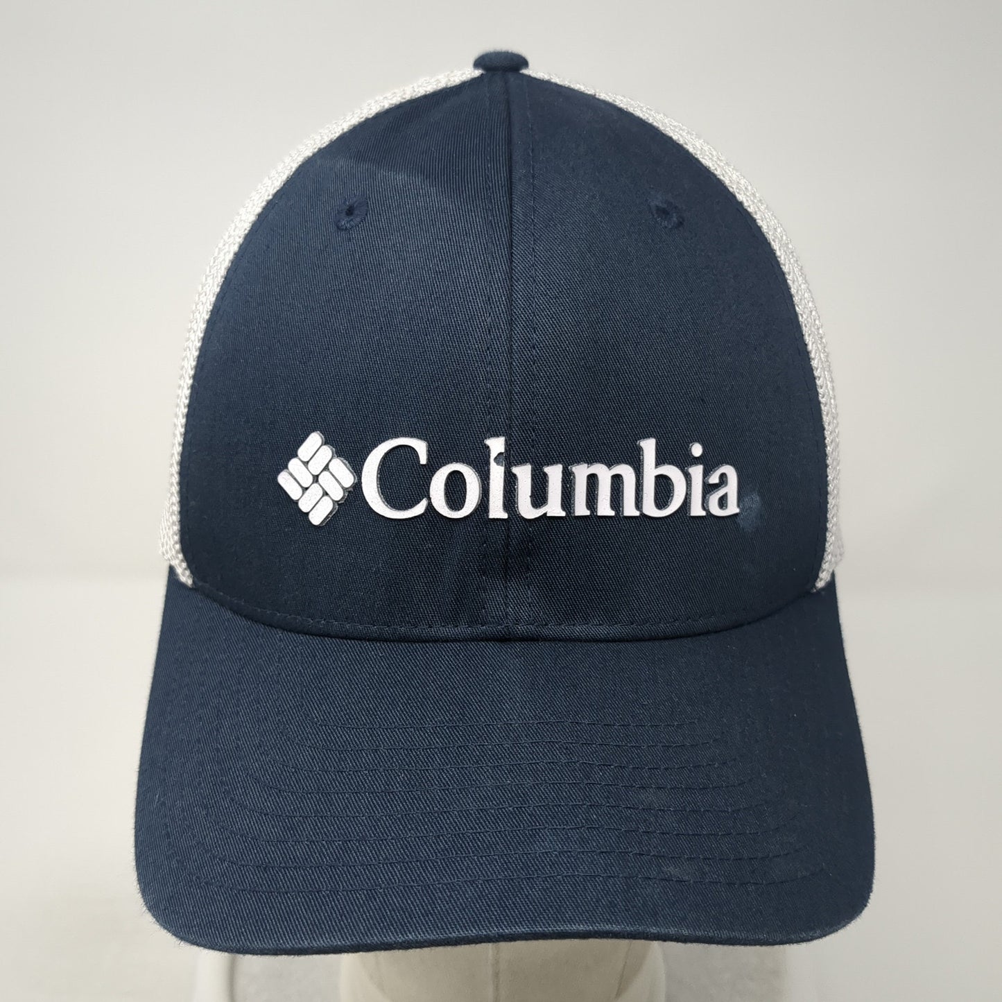 Columbia Logo Fitted Mesh Back Trucker Hat Blue One Size Flexfit Outdoor