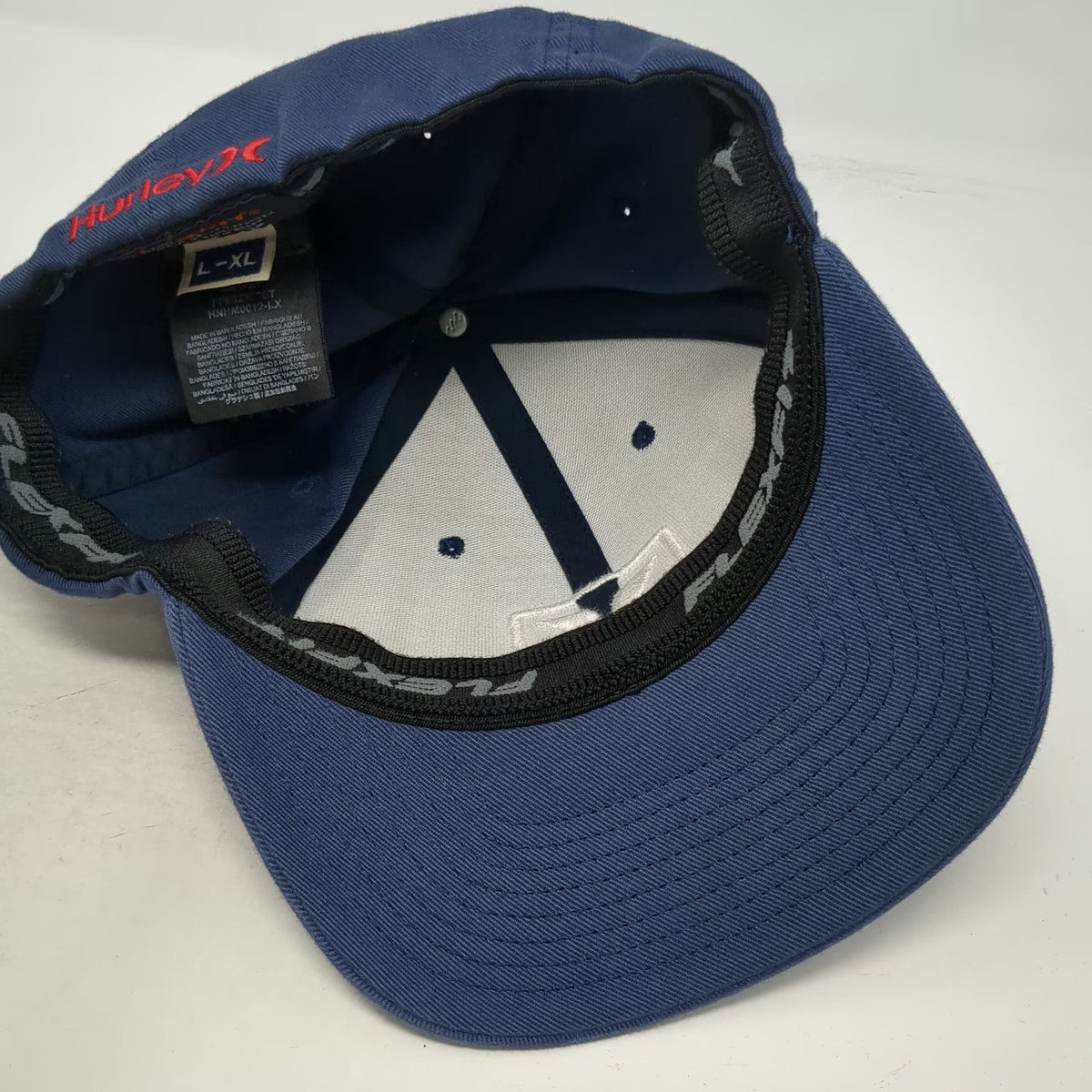 Hurley Baseball Cap Blue XL Fitted Flexfit Stretch Gradient Square Logo Hat