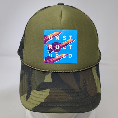 Otto Trucker Hat Green One Size Camo Mesh Snapback Fighter Jet Patch Rope