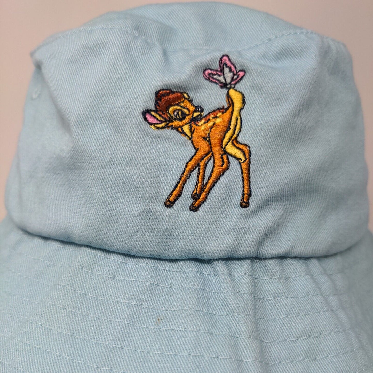 Disney Bambi Butterfly Bucket Hat Blue One Size Embroidered Vent Holes