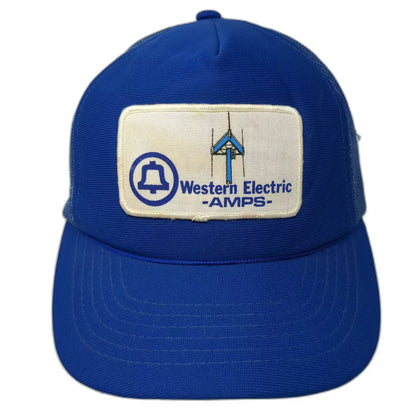 AJM Western Electric AMPS Bell System Blue White Trucker Hat Snapback L Vintage