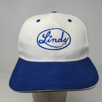 Linds Bowling Men's Strapback Hat White Blue Adjustable Embroidered Logo