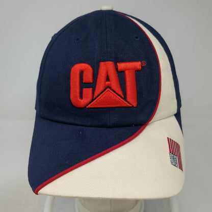 Caterpillar Baseball Cap Blue White Red One Size USA Flag Curved Brim Logo Hat
