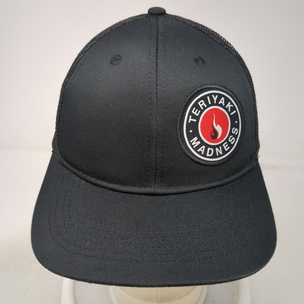 Trucker Hat Black One Size Teriyaki Madness Logo Patch Mesh Back Snapback