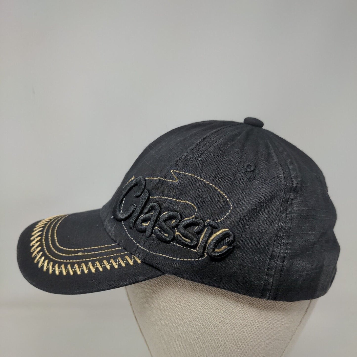 Classic Slideback Hat Black One Size Adjustable Embroidered 6 Panel Cotton