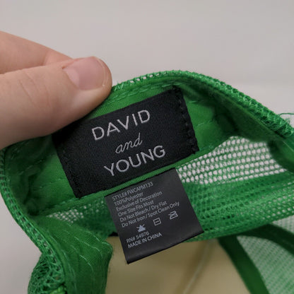 Happy Smile Lucky Snapback Trucker Hat Green OSFM Mesh Back David and Young
