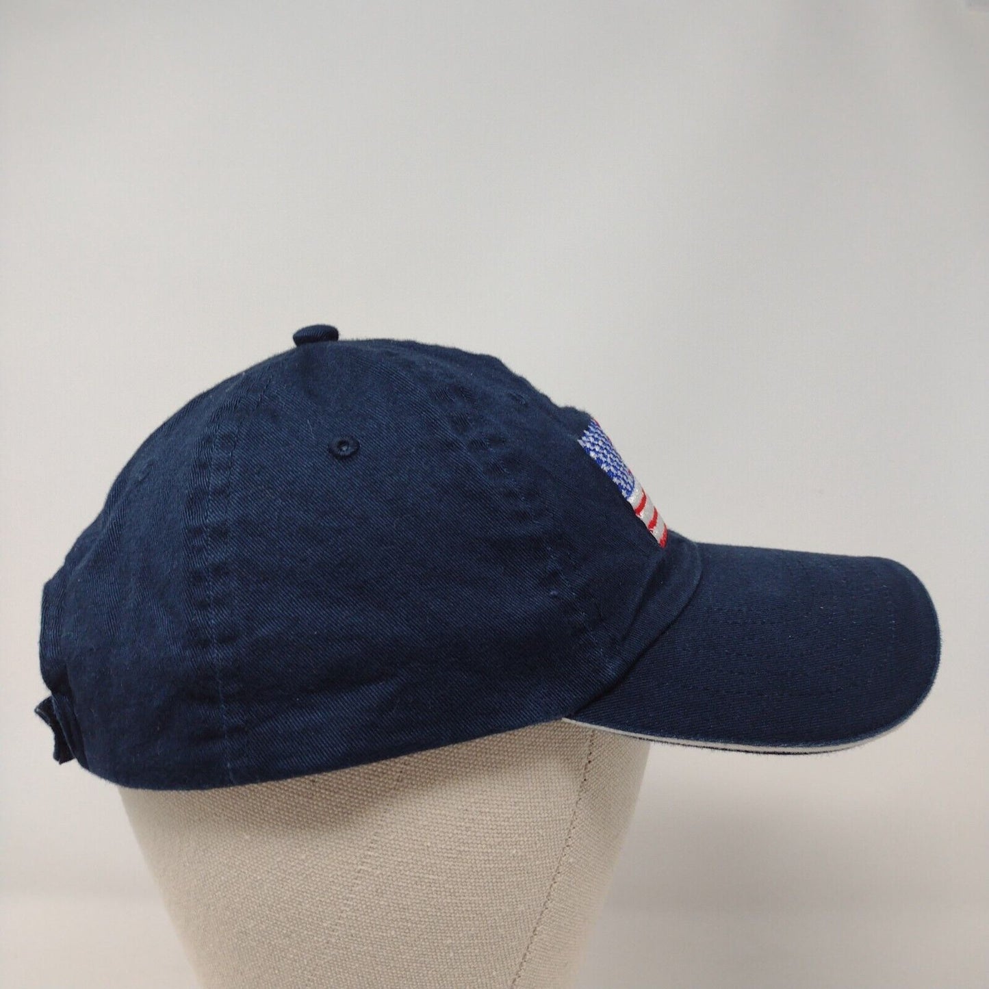 American Flag Strapback Hat Blue OSFA Adjustable Embroidered Patriotic Sweda
