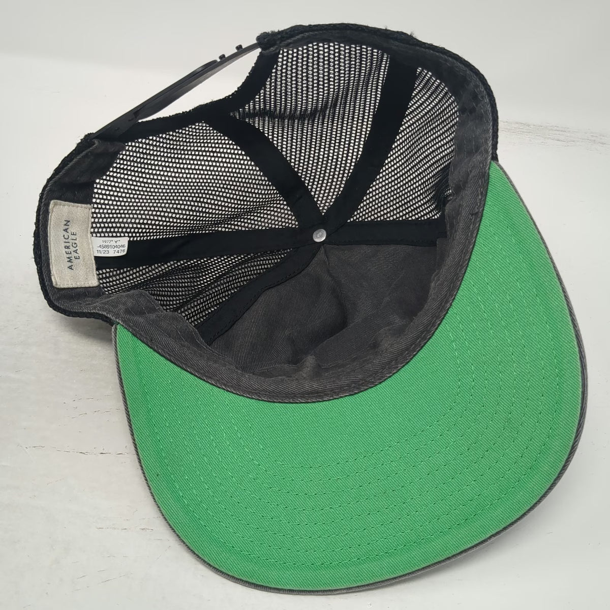 American Eagle Trucker Hat Gray One Size Mesh Snapback Green Under Visor Patch