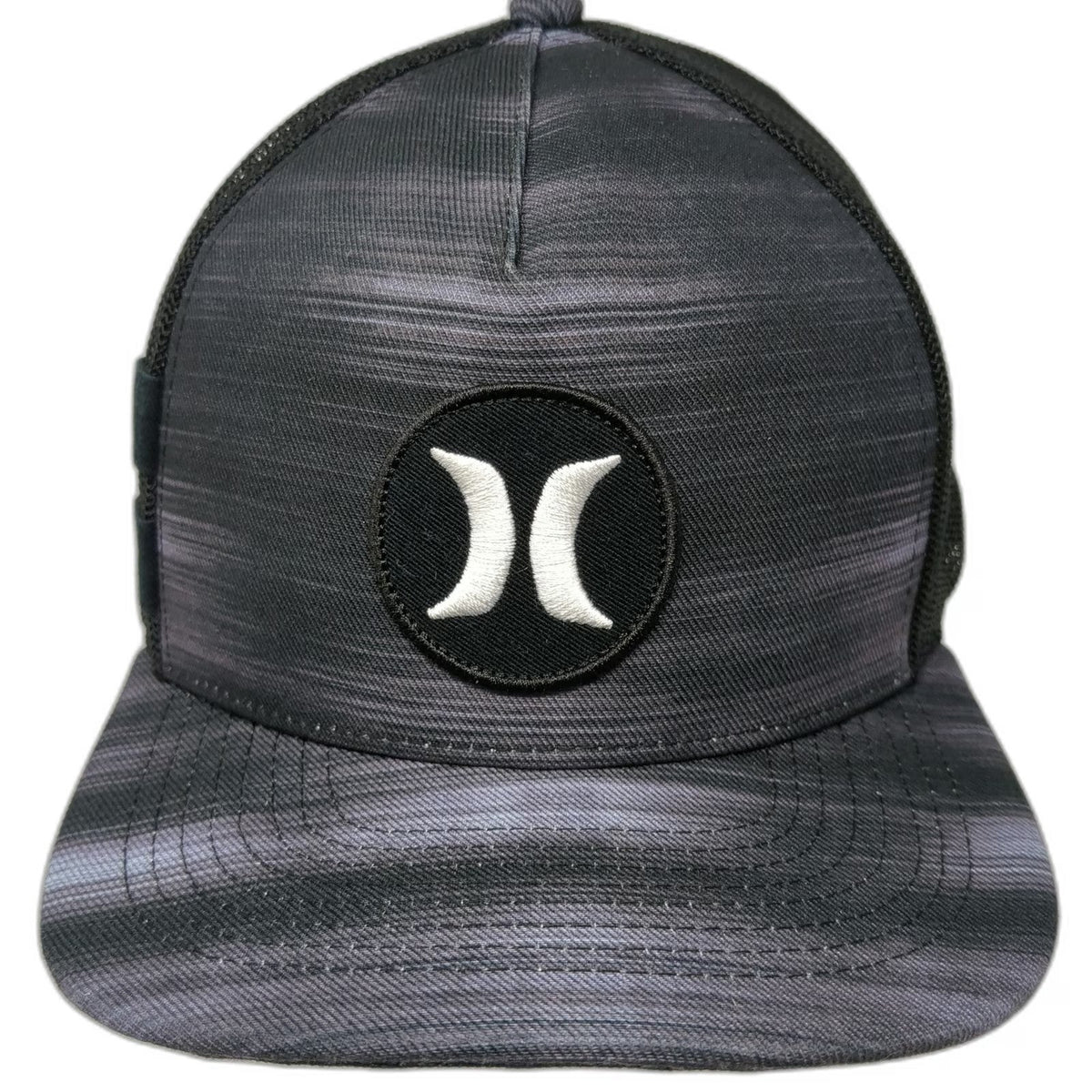 Hurley Trucker Hat Black One Size Mesh Back Snapback Flat Brim Heathered Logo