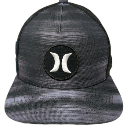 Hurley Trucker Hat Black One Size Mesh Back Snapback Flat Brim Heathered Logo