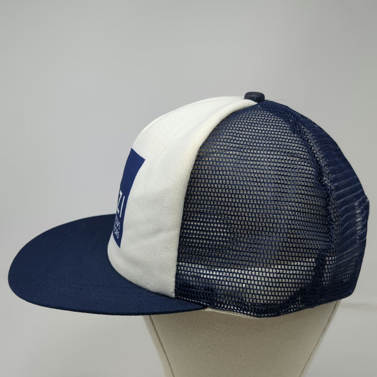 Pozzi Wood Windows Doors Trucker Hat Blue White Mesh Back Snapback USA Vintage