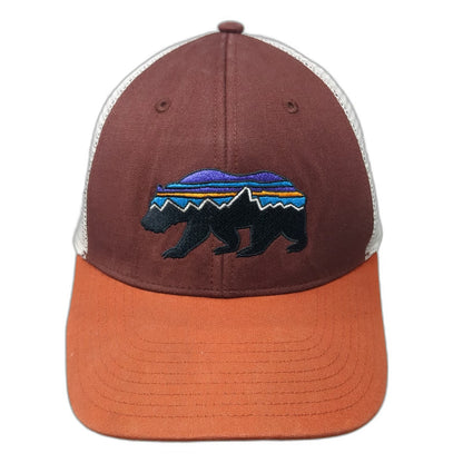 Patagonia Trucker Hat Brown Orange White OSFM Mesh Back Bear Mountain Snapback