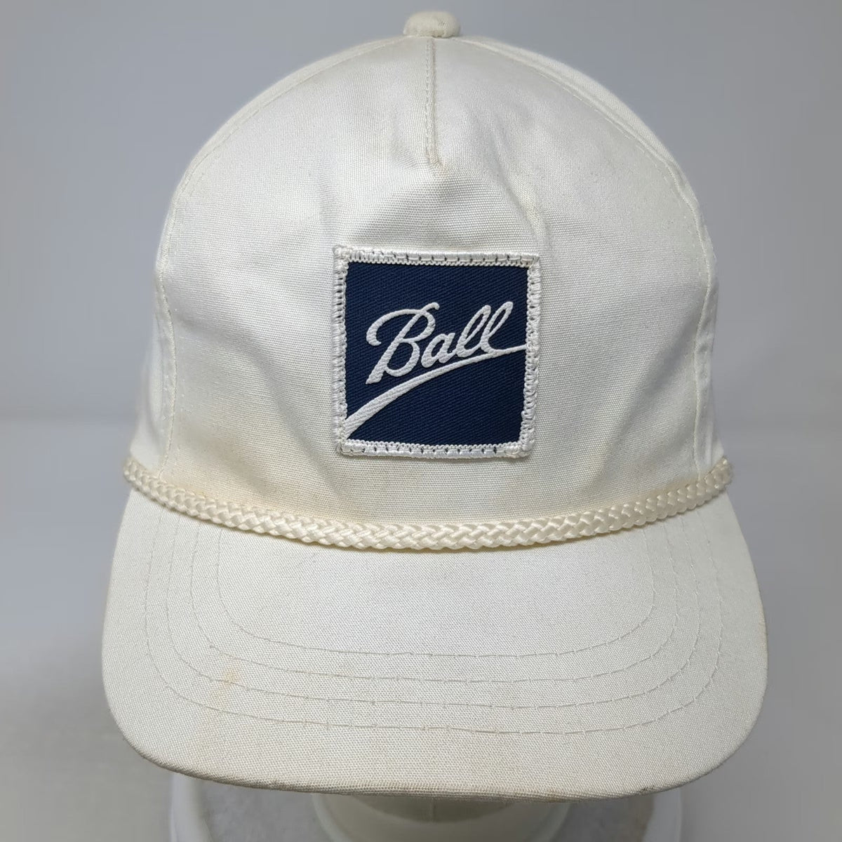 Showcase 5 Panel White One Size Ball Jar Logo Rope Hat Adjustable Slideback